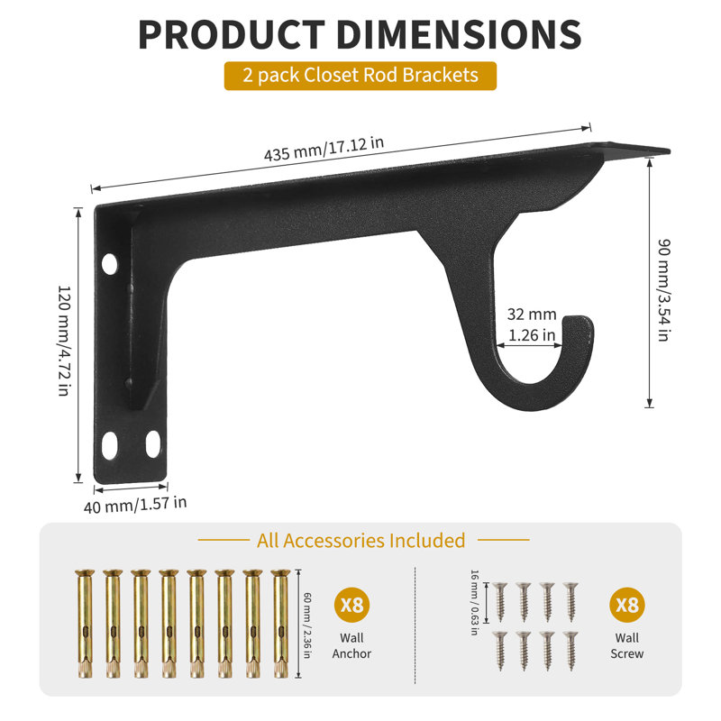 Heavy-Duty Shelf & Closet Rod Support Bracket with Hanging Hook, 18 inch