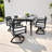 Modern 7PC Outdoor Patio Aluminum Dining Set,  35.5"x71"Rectangular Dining Table, Greek Marble-Inspired Sintered Stone, 6 Swivel Rockers, Sunbrella Cushions-889910278