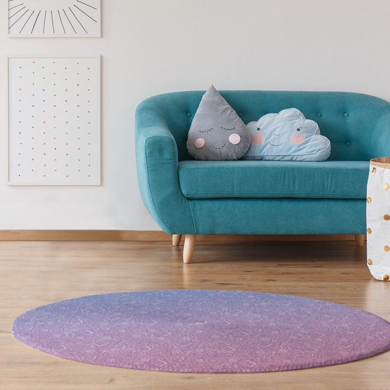 Tapis bleu ardoise moyen/dégradé moyen orchidée, Rond 5 pi