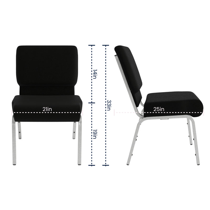 Stark 21''W Stacking Church Chair, Black, Silver Vein