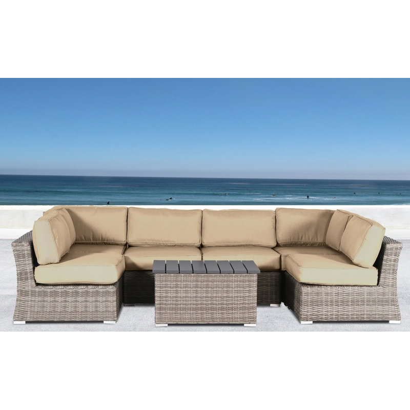 Aishah Wicker Fully Assembled 4 - Person Seating Group with Sunbrella Cushions, Sunbrella Beige