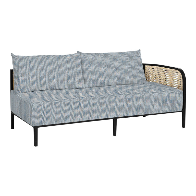Havana Cane N-Dura Resin Wicker Outdoor Right Arm Facing Sectional, Perigold Ishi Blue Jean, Black, Welt/Dream fill