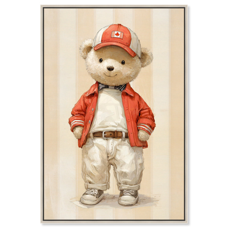 «Maple Leaf Teddy Bear», reproduction acrylique encadrée par Art Remedy, cadre noir, 10 x 15, H 16 po x l 11 po
