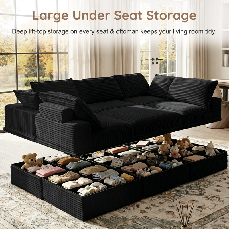 107" Modular Sectional Sofa, 6-Piece Convertible Sofa Bed, U-shaped/L-shaped Sleeper Sofa With Underseat Storage & Ottoman For Living Room