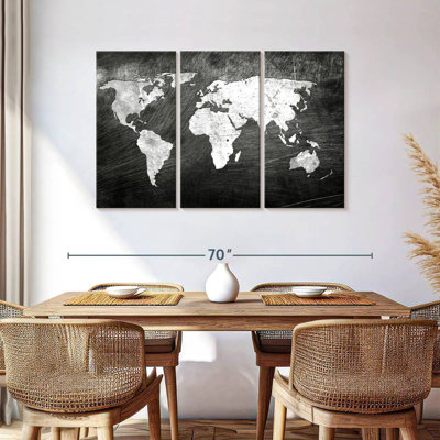 " Iron Impression World Map Multi Piece Canvas Print " by Finnian P 3 - Pieces