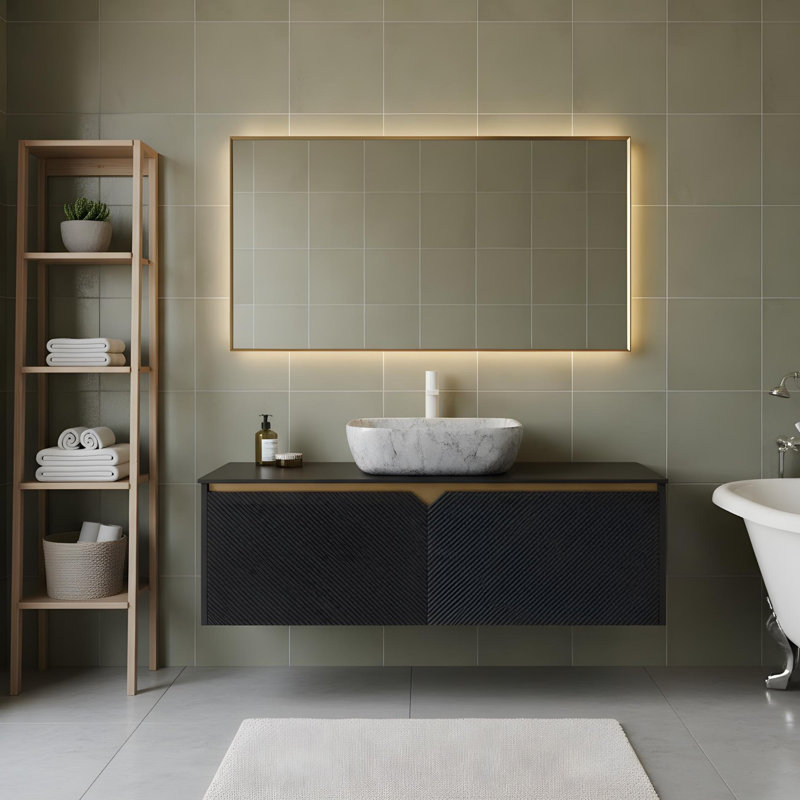 Meuble-lavabo mural 48 po avec portes doubles et vasque rectangulaire en marbre, 48"