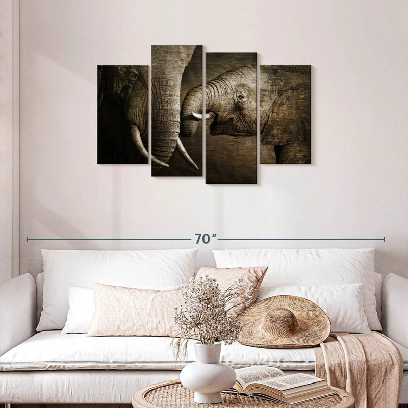 Affectionate Elephants, 27" H x 43" W