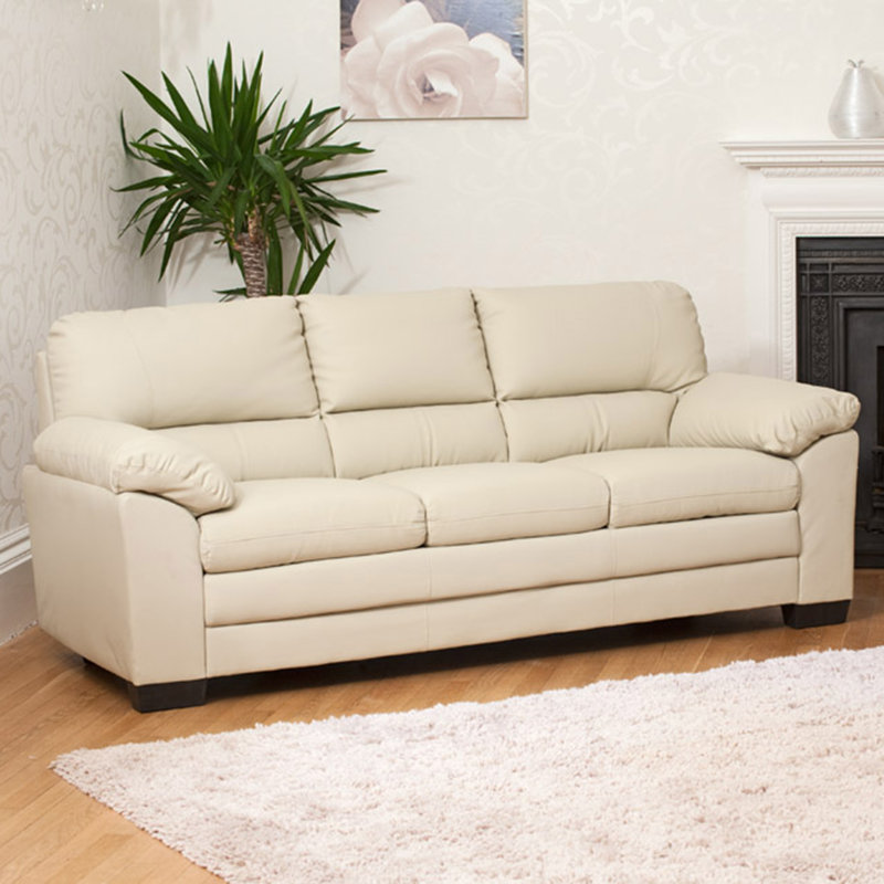 Robidoux 3 Seater Faux Leather Sofa, Cream
