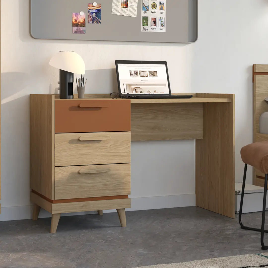 Scandi Green & Oak 3 Drawer Desk - Modern Study Table with ABS Edging W120 x H80 x D50cm