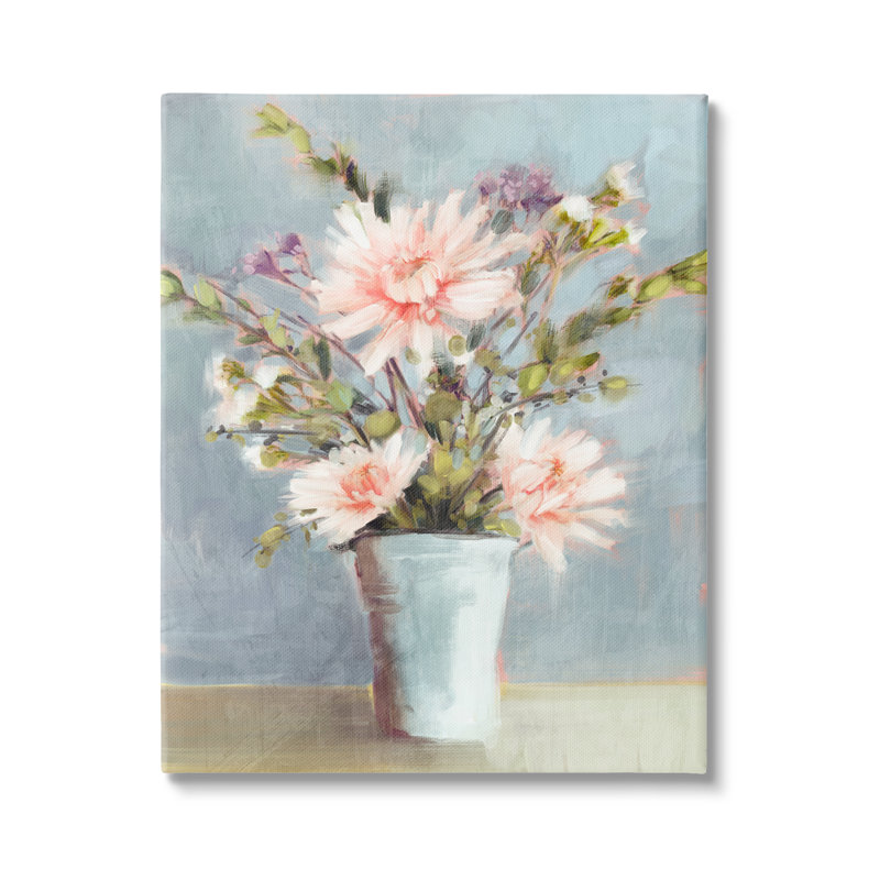 Pink and Blue Floral Bouquet Canvas Wall Art, 16 x 20 inches