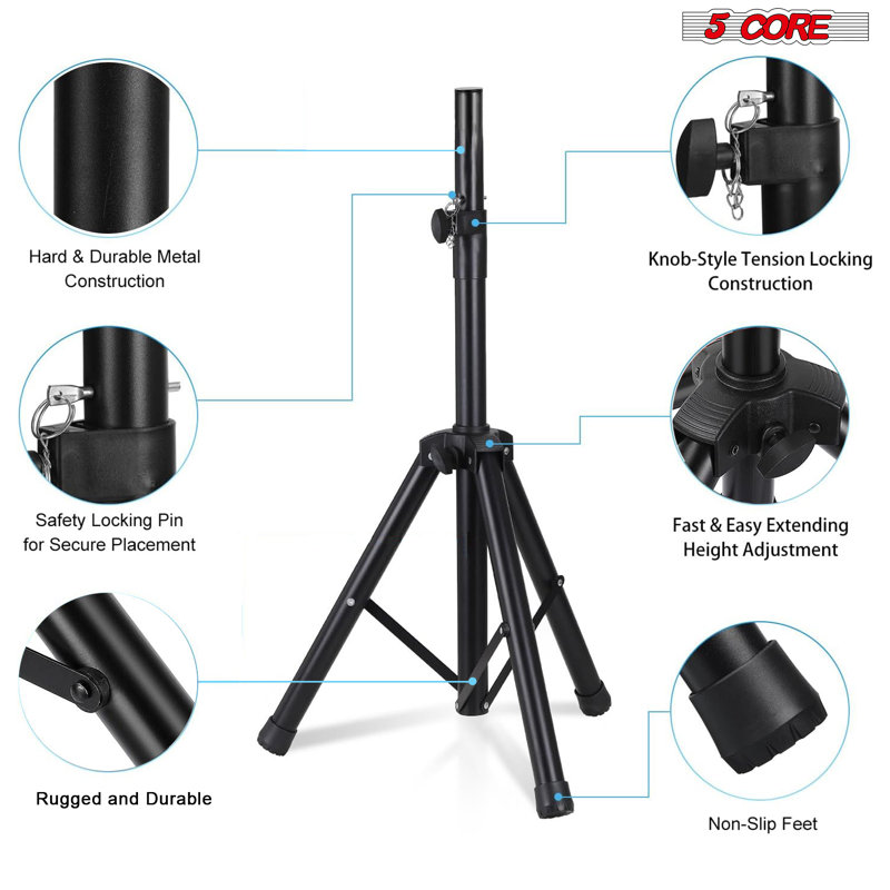 Adjustable Black Heavy Duty Speaker Stands with Carry Bag