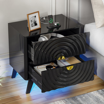 Table de chevet 2 tiroirs 23,6 po avec prises intégrées et lumière à capteur humain