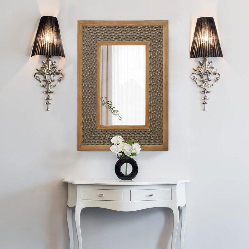 Rectangular Mirror with Textured Wooden Frame, Gray Wood