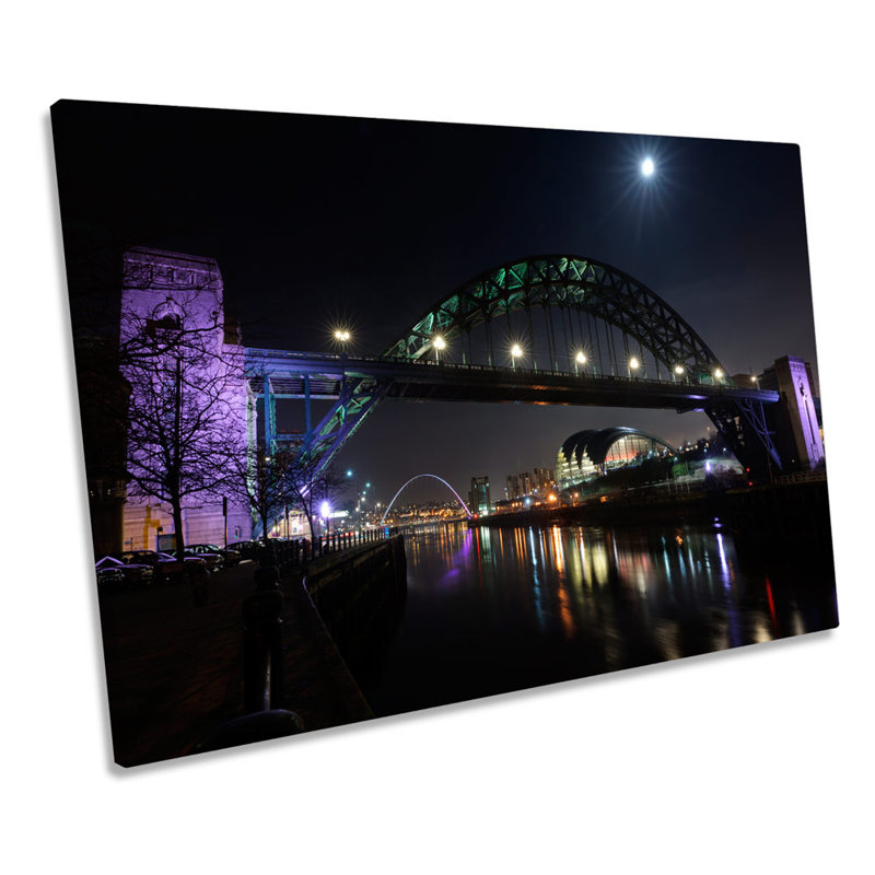 Tyne Bridge Newcastle Night - Wrapped Canvas Print, 91.4cm H x 137.2cm W