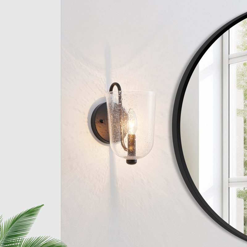 Applique murale noire 1 lumière avec abat-jour en verre bullé