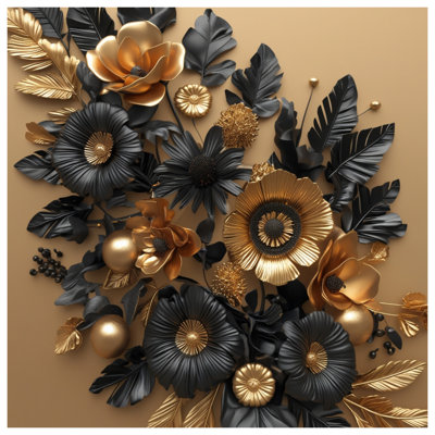 Édredon floral doré noir