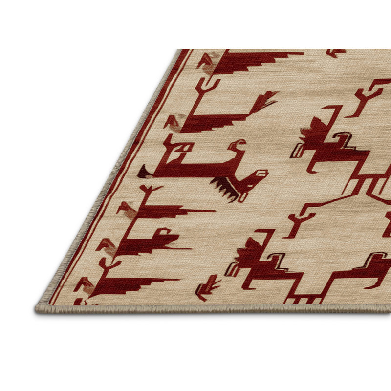 Tapis art déco brun lavable à la machine, Carré 4 pi