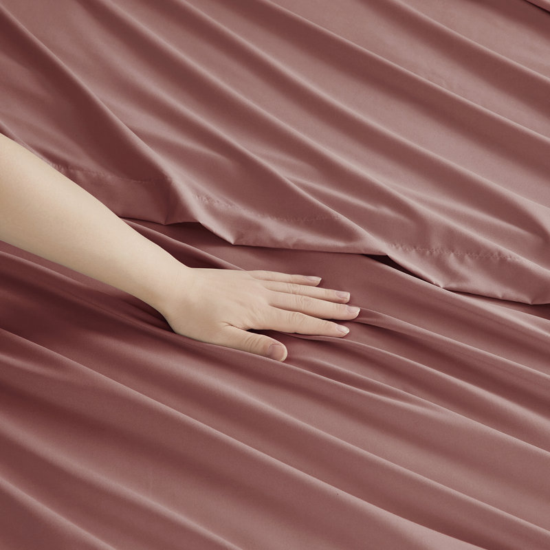  Ensemble de draps double brossé de luxe pour hôtel avec draps et taies d'oreiller très doux, Pink Clay, Grand