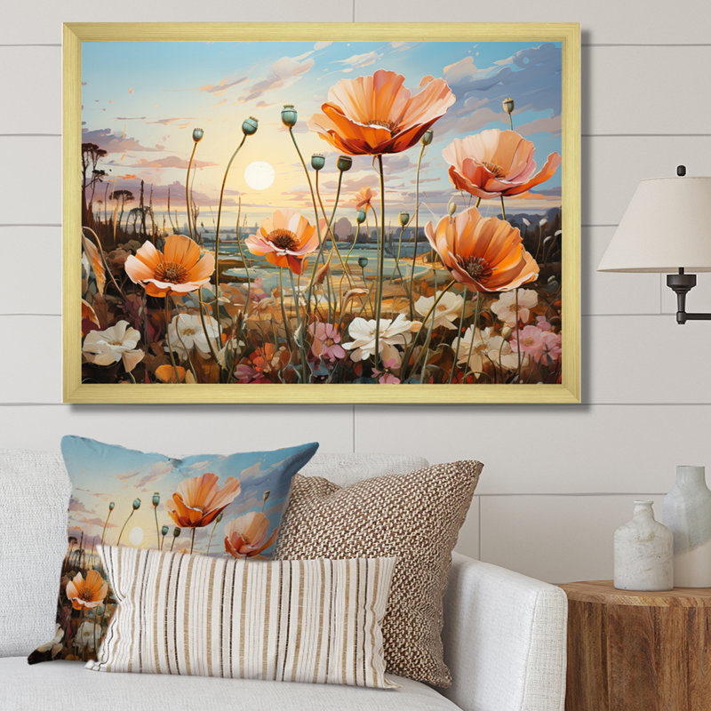 «Peach Sunkissed Petals Wildflowers III», reproduction d'art sur toile, H 12 po x l 20 po x P 1 po
