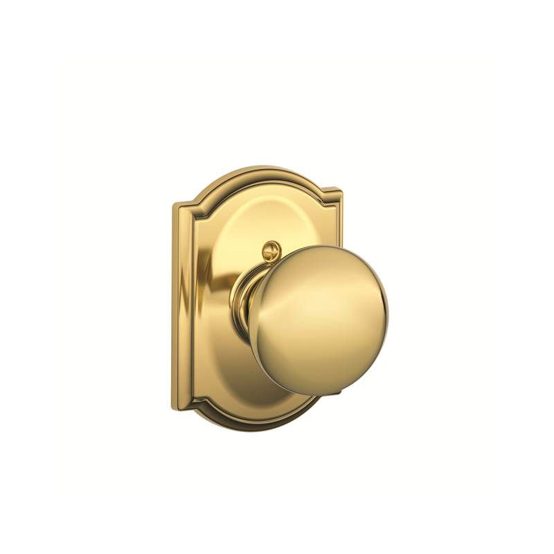 Plymouth Knob with Camelot Trim Non-Turning Lock, Bright Brass
