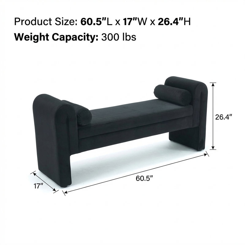 Extra Long Upholstered Storage Bench with Velvet Cushioning