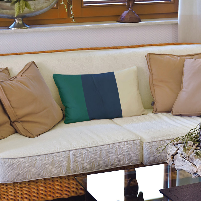 Reversible Throw Pillow, Green/Navy Blue/Cream