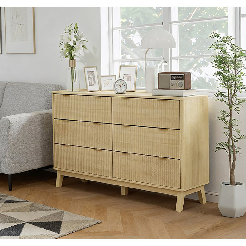 Commode à 6 tiroirs pour la maison, Bois naturel