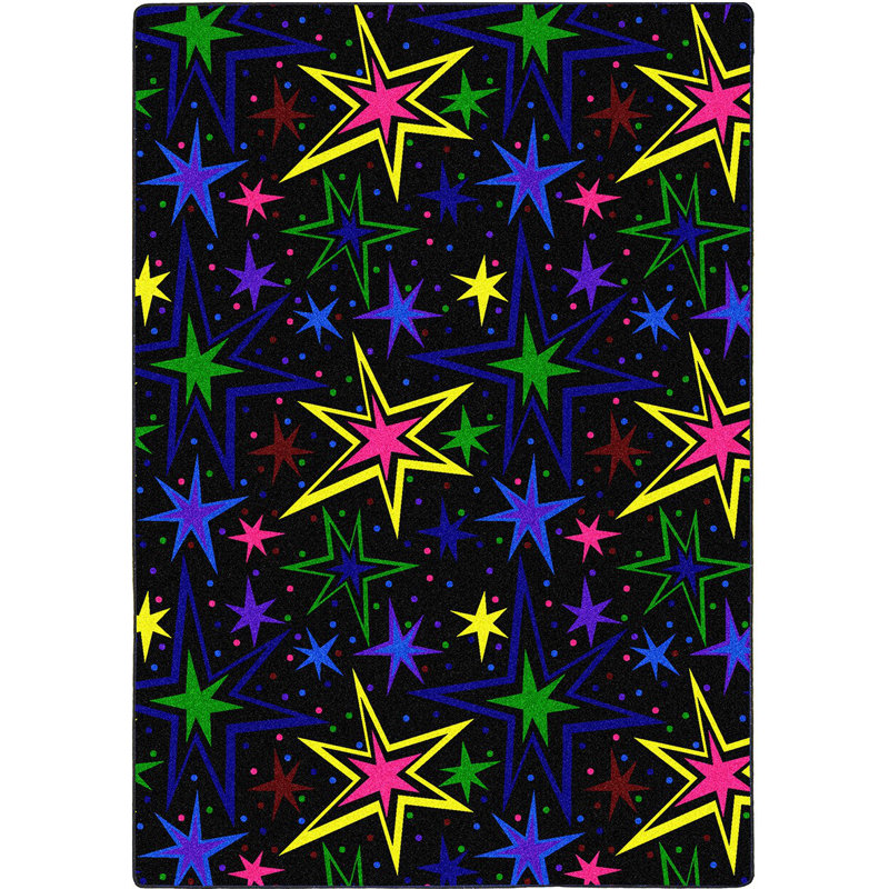 Black Fluorescent Synthetic 4' x 6' Rectangular Area Rug