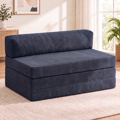 Folding Sofa Bed, Convertible Sleeper Chair With Pilow Foldable Matress, 2 In 1 Pull Out Loveseat Sofa Portable Fold Out Chair Bed Comfy Floor Couch Lounge For Living Room Bedroom, Queen, Blue