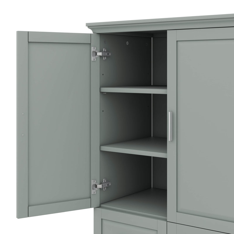 Armoire de rangement haute et large avec portes et trois tiroirs, Gris
