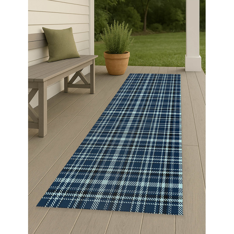 Rocky Tartan Non-Slip Outdoor Rug, Runner 2'6" x 8'