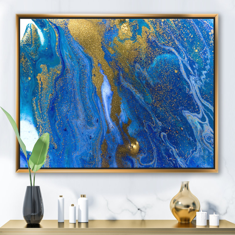 Marbré texture ondulée I - reproduction d'art sur toile, H 36 po x l 46 po x 1,5 po, Toile encadrée d'or