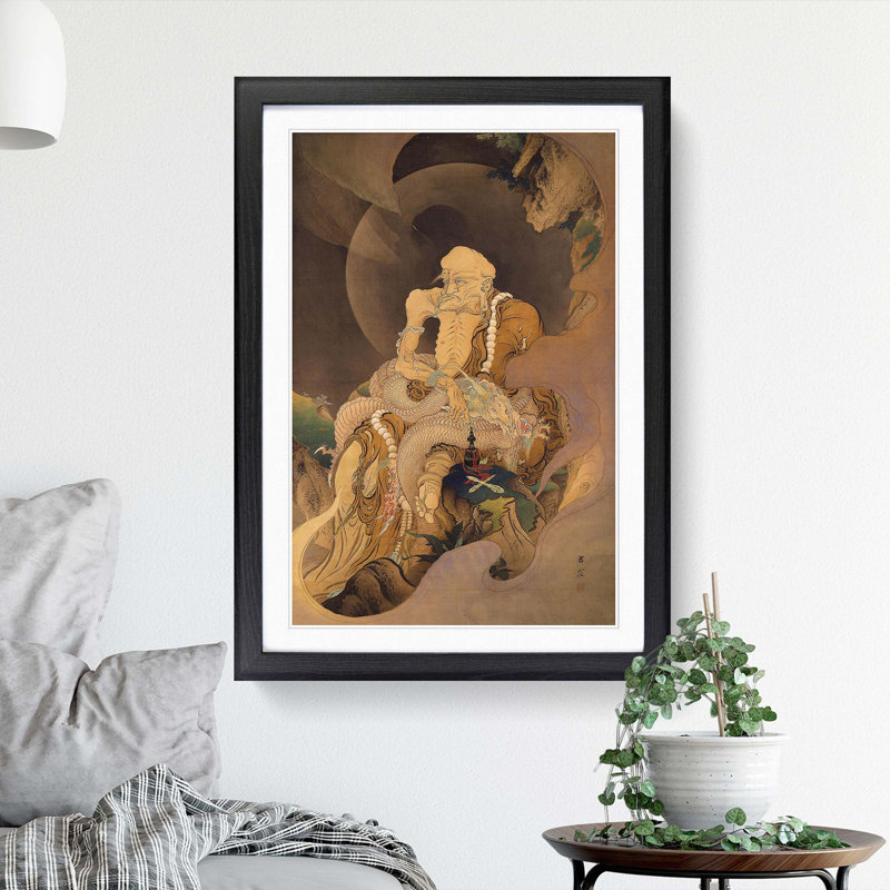 Fukuryu Rakan Zy by Kano Hogai - Picture Frame Painting Print, Black Framed, 65cm H x 48cm W x 2cm D