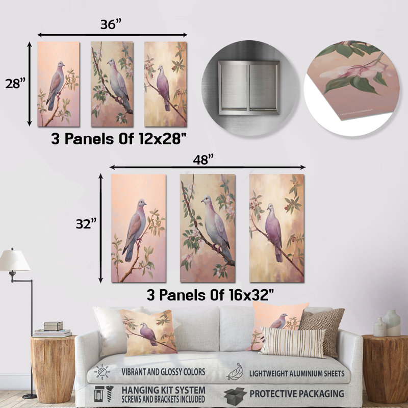Ensemble de 3 impressions colombe Doves, H 32 po x l 48 po