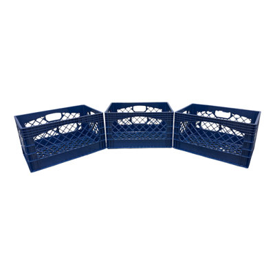 24 Quart 3 Pack Blue Heavy Duty Rectangular Stackable Dairy Milk Crates