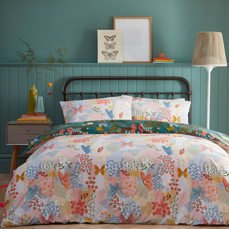 Cotton Blend Floral Duvet Cover Set with Pillowcases, Single - 1 Standard Pillowcase