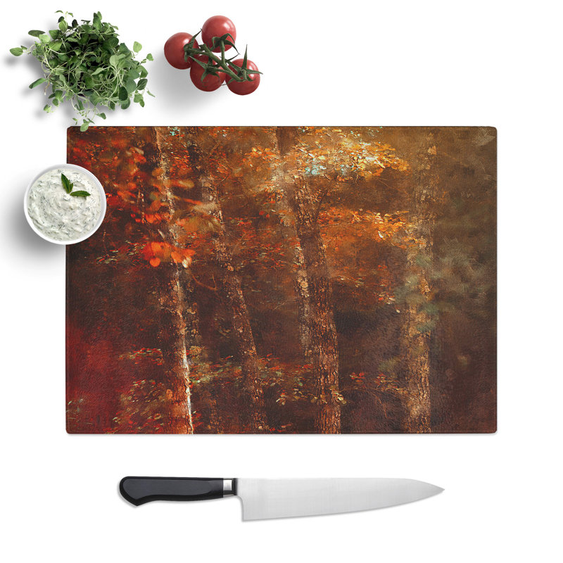 Tempered Glass Trees of Autumn Painting Chopping Board, 20 cm x 28.5 cm