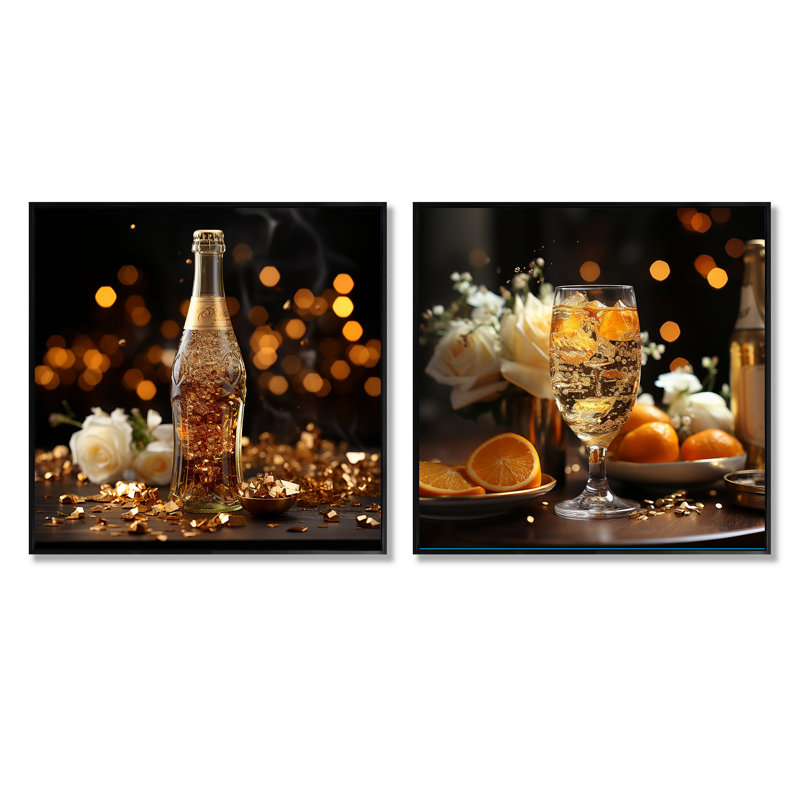 «Peach Soda Radiant Fizz» 2 pièces, Cadre noir, H 30 po x l 61 po