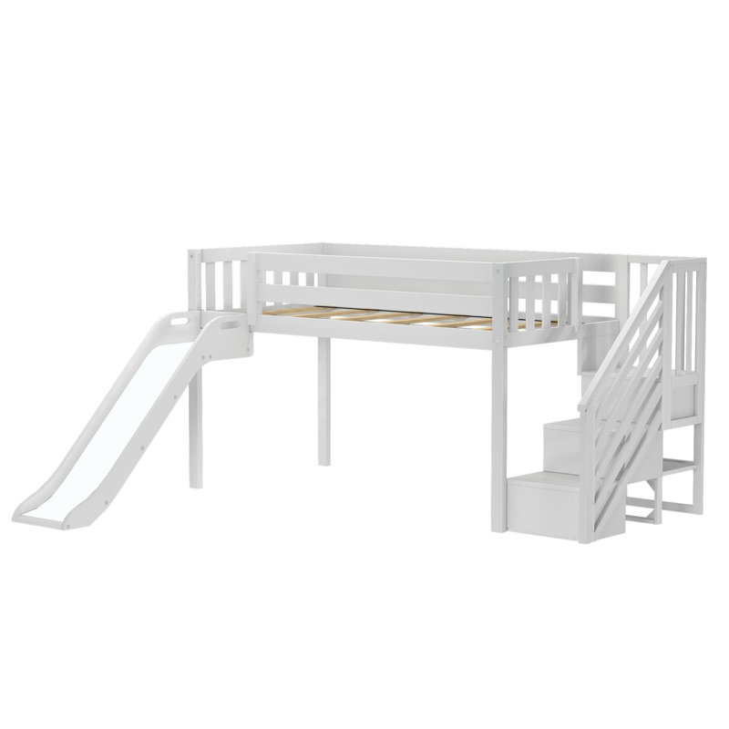 Lit mezzanine simple en bois massif Kincer, Blanc