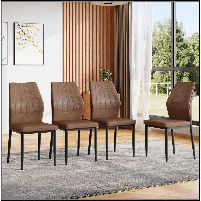 Ensemble de 4 chaises de salle à manger brunes et noires à motif coquillage, Brun