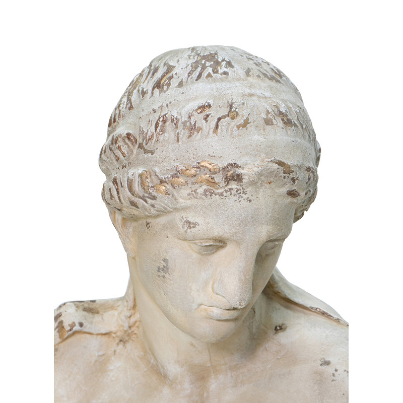 Classic Magnesium Bust Statue with Distressed White Finish