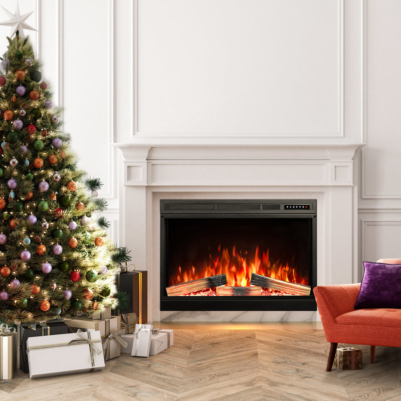 36"Electric Fireplace Insert,Four 3D Colour with Log and Flame, Adjustable Flame Speed, 23.57" H x 34" W x 6.5" D