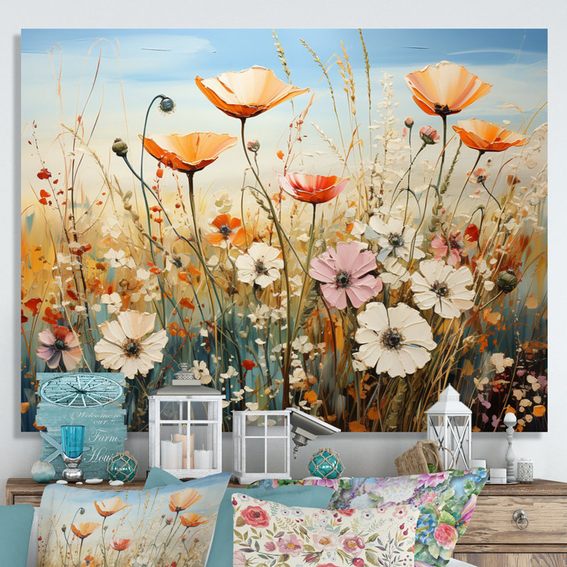 Fleurs sauvages, symphonie florale sur toile, H 34 po x l 44 po x P 1,5 po, Toile tendue