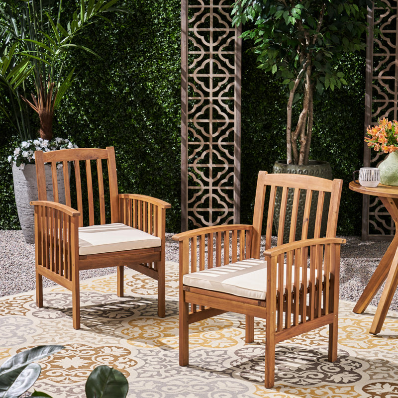2Pcs Chaises de salle à manger d'extérieur en bois avec coussins et chaise d'extérieur 2Pcs Temps doux, Brun