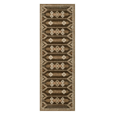2x6 Boho Geometric Runner Rug, Non-Slip Washable Low-Pile Stain Resistant Foldable Carpet for Entryway Kitchen Hallway