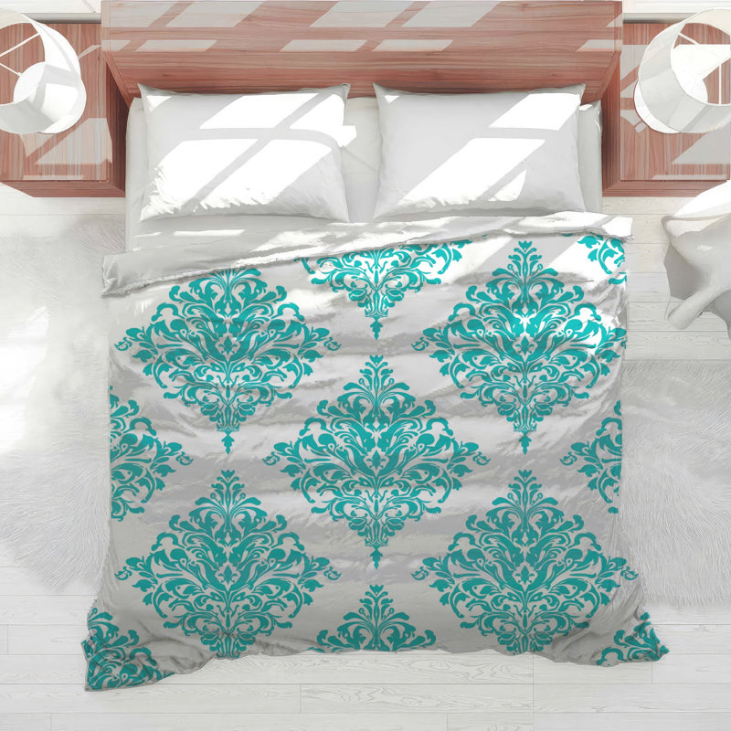 Édredon turquoise à motif damassé, Twin