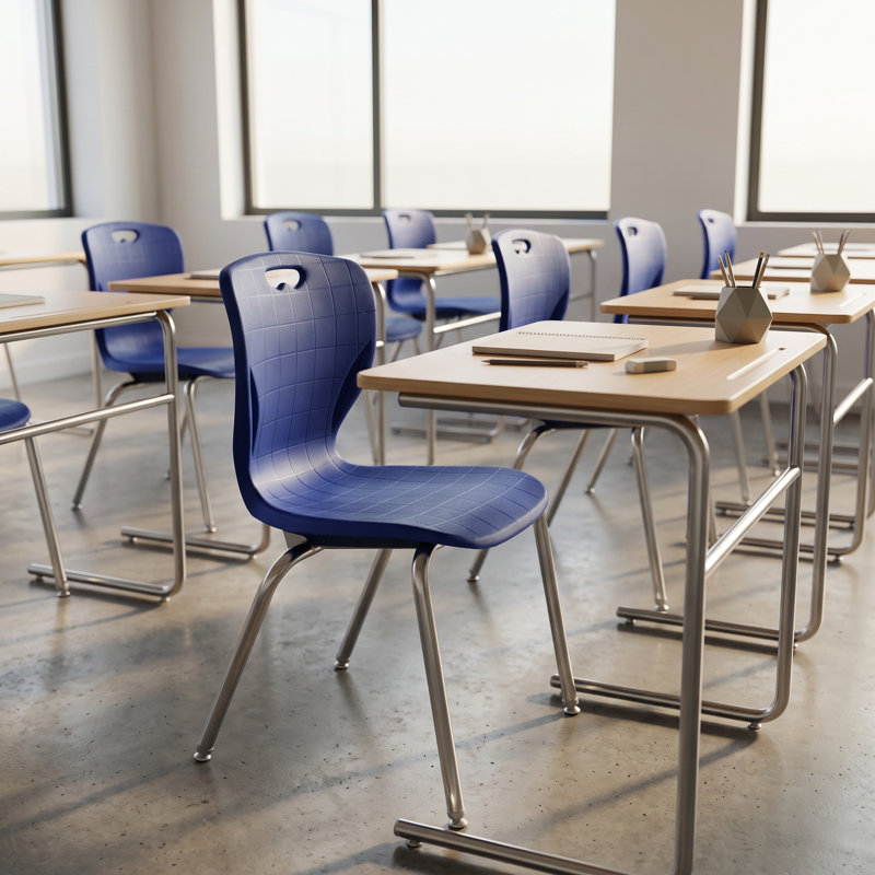 Chaise de salle de classe empilable 10 pièces LeisureMod, chaise d'étudiant ergonomique en polypropylène avec structure en acier chromé, chaise scolaire et de formation facile à assembler