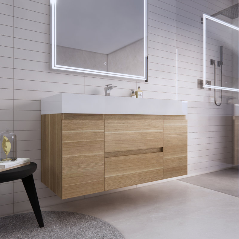 Ensemble de meuble-lavabo mural simple 47 po Babajide, Chêne blanc