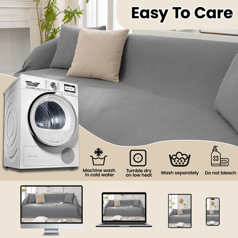 Pet-Friendly Waterproof Couch Cover with Tassel, Grey 71"x 134", 133.85" W x 70.86" D, Gray