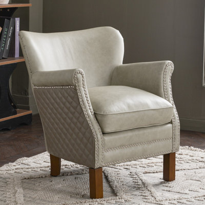26'' W Small Top-Grain Genuine Leather Upholstered Armchair
